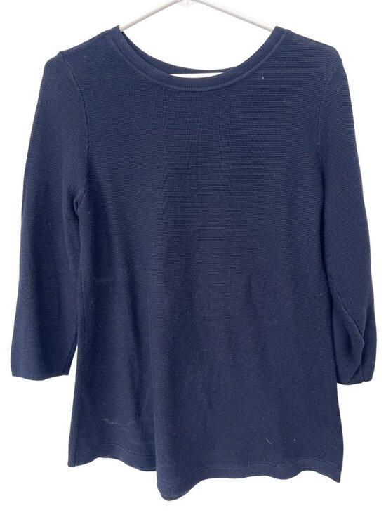 Talbots Sweaters - Talbots Button 3/4 Sleeve Sweater Size M Petite Navy Blue Cotton Rayon Cozy Knit